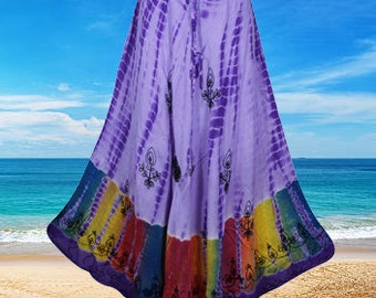 Purple Multi Tie Dye Long Skirt, Boho Maxi Skirts  Elastic Waist Skirt, Handmade, Renaissance Faire Flared Skirts S/M/L