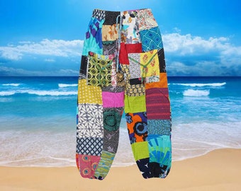 Women Harem Pant, Boho Mixed Hues Hippie Lounge Patchwork Cotton Pants, Festival Streetwear Pant S/M/L
