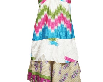 Womens Beach Dress, Spaghetti Strap Dress Bohemian Dresses, Handmade White Pink Tribal Print Summer Boho Chic S/M