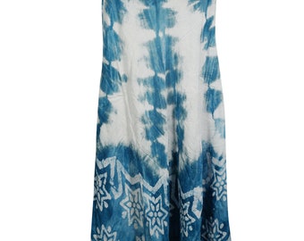 Women's Summer Sleeveless Tank Dress Tie Dye Swing Flowy Gypsy Hippie Chic Flared Beach Bikini Cover Up Sundress