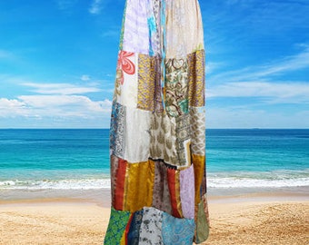 Patchwork Boho Maxi Skirt, Women’s Beach Carneval Skirt, Summer Festival Beach Skirt, Recycle Silk Handmade Skirts S/M/L