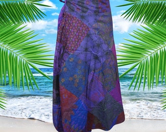 Womens Cotton Wrap Skirt, Floral Print Patchwork Blue Skirt, Travel Short Skirt, Summer Gypsy skirts, Vintage Style Skirt One size