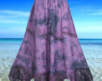 Purple Tie Dye Long Skirt, Boho Maxi Skirts, Renaissance Embroidered Skirts , Elastic Waist Skirt, Handmade Boho Skirts S/M/L