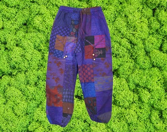 Patchwork Harem Pants, Purple Vibes, Hippie Boho Cotton Harem Pants, Bohemian Travel Yoga Pant S/M