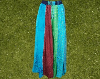 Womens Maxi Skirt, Blue Boho Hippie Festival Vintage Retro Maxi Flared Skirts, Casual Comfy Gypsy SKIRT S/M/L