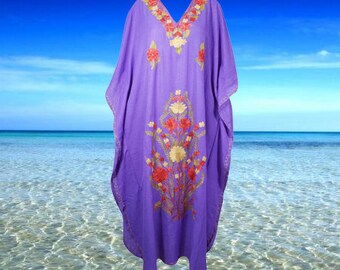 Womens Kaftan MAXI Dress, Cruise Maxi Dresses, Purple Hand Embroidered Dress, Boho Maxi Dress, Hippie Dress, Beach Holidays Fashion L-2XL