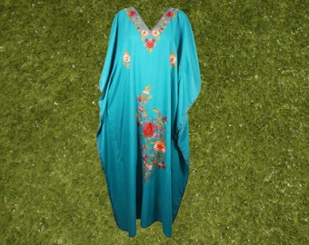 Womens Kaftan Maxi Dress, Summer Blue Housedress, Beach Cover Up, Lounger, Resort Wear Plus Size Kaftan Dresses, One Size L-2XL