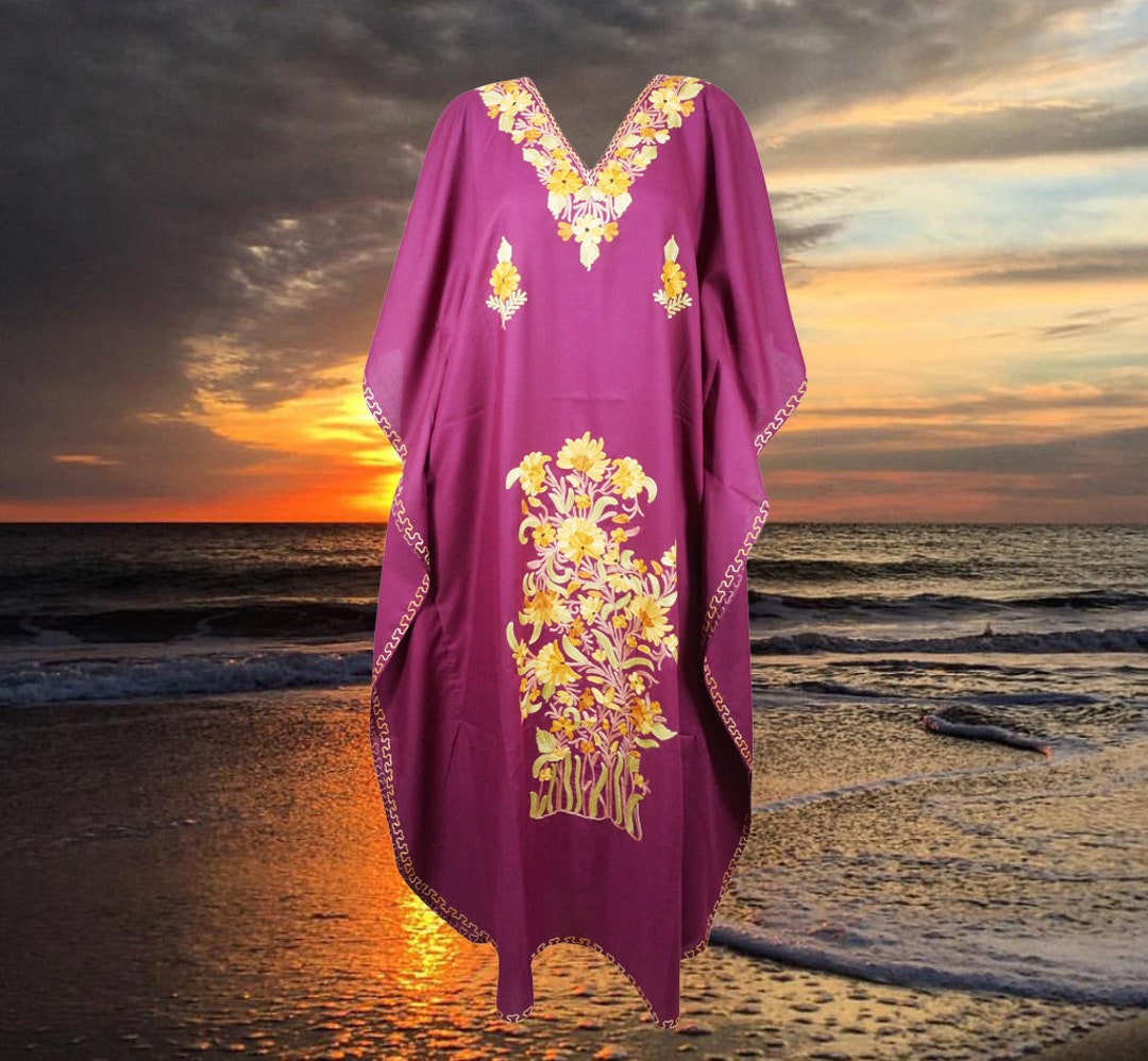 Womens Maxi Kaftan Dress, Red Embroidered Kaftan Dress, Gift Cotton Caftan Dress, Loose Dress