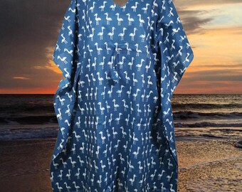 Boho Cotton Summer Kaftan Dress, Mid Night Printed Midi Caftan, Beach Dresses, Boho Beach, Cover up, Handmade, Stylish Caftan S/M/L
