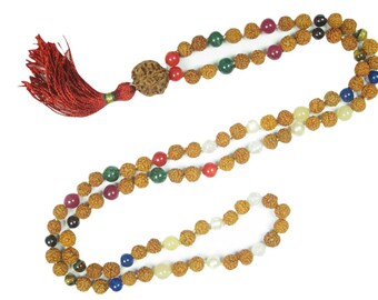 Chakra mala necklace, Chakra necklace, 108 mala beads, Yoga necklace, Tassel necklace, Prayer beads, Healing stones, Knotted mala