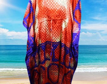 Womens  Maxi Kaftan, Orange , Purple Dot Caftan Housedress, Beach Coverup, Summer Boho Caftan, Expecting Moms, Resort, Cruise Caftan L-2X