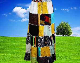 Patchwork Boho Maxi Skirt, Women’s Patchwork Skirt, Summer Festival Beach Skirt, Yellow Black Handmade Skirts S/M/L