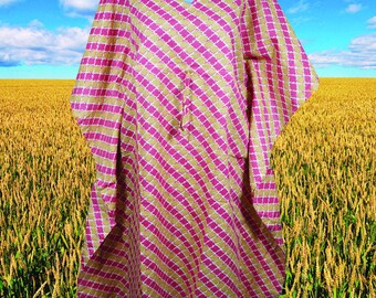 Womens Pink Boho Kaftan, Cotton Midi Caftan, Beach Cover up, Retro Kimono, Handmade, Stylish Caftan Dress, L