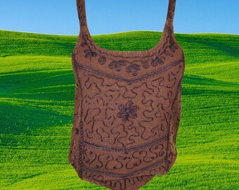 Womens Tank Top, Brown embroidered tank top, summer top, Beach Bohemian Tops, Everyday Relax Soft Trendy Women Tanks, SM
