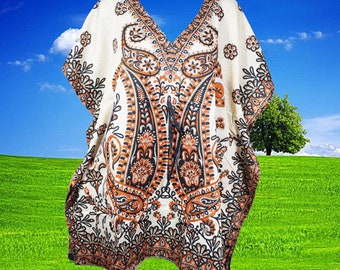 Womens Paisley Print Short Kaftan Tunic Dress , Caftan, Resort Wear, Boho Beach Festival Clothing, Oversized Cover up Dress L-2XL