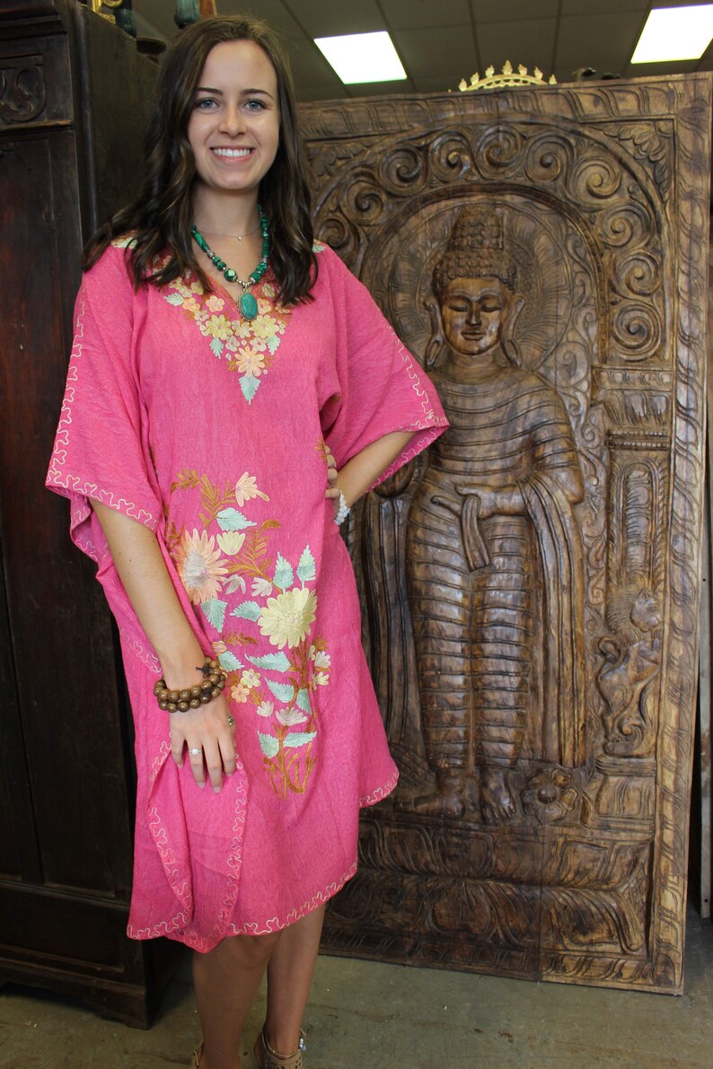 Boho Womens White Floral Caftan Loose Dress Cotton Embroidered Hippy Boho Gypsy Kaftan Plus Size Resort Dress 3X