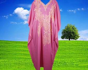 Womens Maxi Kaftan Dress, Pink Gold Embroidered Loose Caftan, Cruise Caftan, Comfy Kimono Long Kaftan Dresses 2XL