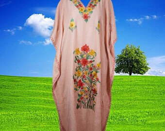 Womens Loose Kaftan Maxi Dresses, Mauvelous Pink Luxury Cotton Hand Embroidered Caftan Dress, kaftan abaya long Dress L-2XL One Size