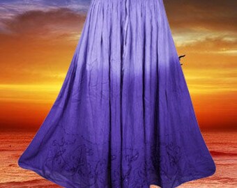 Purple Ombre Western Long Skirt, Embroidered Boho Flare Skirt, Handmade, Hippie, Midi Skirts S/M/L