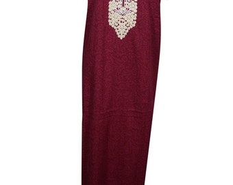 Beautiful Floral Cotton Nightwear Short Sleeves Neck Embroidered Sleepwear Holiday Caftan Dresses L
