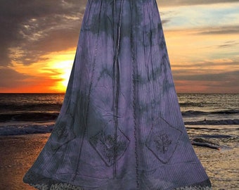 Purple Long Embroidered Skirt with Lace, Western Style Skirts, Elastic Waist Skirt, Handmade Boho Skirts S/M/L