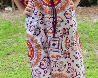 Womens Kaftan Maxi Dress, White Purple Print Housedresses, Bohemian Dresses, Summer Kaftan, holidays Fashion Caftan 3X