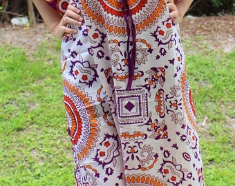 Womens Kaftan Maxi Dress, White Purple Print Housedresses, Bohemian Dresses, Summer Kaftan, holidays Fashion Caftan 3X