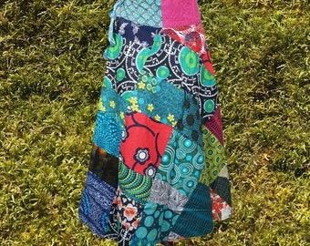 Womens Cotton Wrap Skirt, Travel Short Skirt, Floral Print Patchwork Blue Red Skirt, Boho Gypsy skirts, Vintage Style Skirt One size
