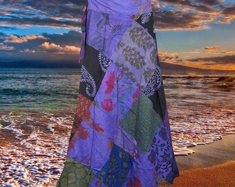 Womens Patchwork Wrap Around Short Cotton Skirt, Wrap Skirt, Summer Red Indian Magic Skirts One size