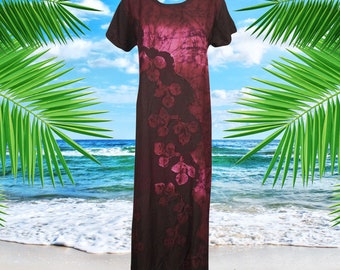 Womens Casual Maxi Dress, Pink Purple Tie Dye long dress, Fun Feminine Maxi Dress, Scoop Neck Rayon Summer Beach Long Sundress, Gift L/XL