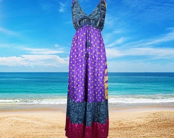 Womens Silk Maxi Dresses, Maxi Dress, Electric Poppy Flared Swing Boho Beach Dress, Strapdress, Fall Maxi Dresses S/M