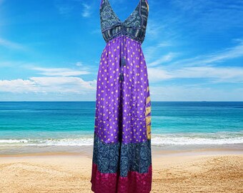 Womens Silk Maxi Dresses, Maxi Dress, Electric Poppy Flared Swing Boho Beach Dress, Strapdress, Fall Maxi Dresses S/M