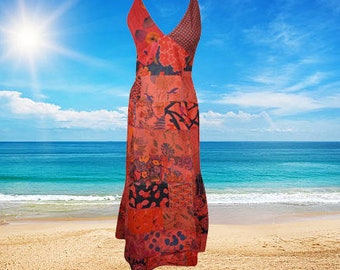 Womens Cotton Maxi Dress, Handmade Boho, Patchwork Maxi Dress, Handmade Red Printed Long Dresses S/M