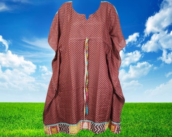 Women Tunic Kaftan Dresses, Short Dresses, Neutral Plum Purple Zig Zag Print, Beach Cover Up, Loose Housedress, Caftan Dress S/M/L One Size