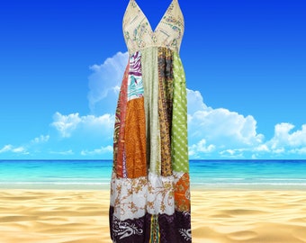 Womens FASHION DIVA Silk Maxi Dress, Beige Beach Maxi Dress, Flowy Dresses, Recycle Silk Handmade Dresses S/M