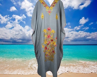 Boho Kaftan Dress, Gray Evening Caftan dress for women, Embroidered Long loose Kimono, Butterfly Dress, Caftan, Gift for mom, L-2XL