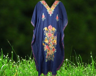 Women's Beach Maxi Dress, Navy Blue Kaftan, Lounger, Cotton Maxi,  Embroidered Boho Maxi, Handmade Caftans, Oversized, L-2XL