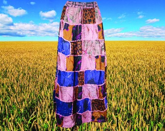 Patchwork Boho Maxi Skirt, Women’s Patchwork Skirt, Summer Festival Beach Skirt, Pink Handmade Skirts S/M/L