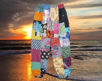 Patchwork Harem Pants Rainbow Hippie Boho Cotton Harem Pants, Handmade Hippy Yoga PantsS/M