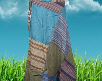 Womens Wrap skrits, Blue Midi Patchwork Boho Skirt, Hippie Skirt, Patchwork Summer Skirt,  Festival Vacation Skirt S/M