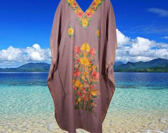 Women's Kaftan Maxi Dress, Mauve Purple Boho Maxi Dresses, Beach Vacation Dress, Cotton Embroidered Caftans, Oversized L-2XL One Size