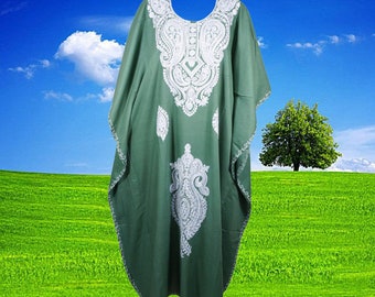 Women's Green Maxi Kaftan Dress, Boho Maxi Dresses, Caftan Maxi Dress, Gift, Beach Holidays, Cotton Hand Embroidered Caftans L-2XL One Size