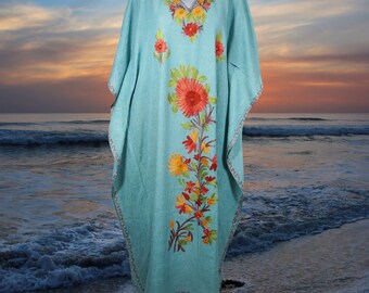 Bohemian Maxi kaftan dress, Kimono sleeve caftan, Chic embroidered caftan, High quality cotton, Blue Maxi Kaftan Dresses One size ,L-2XL