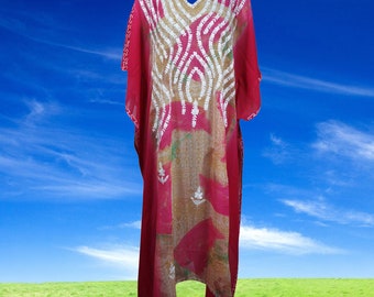 Womens Caftan With Embroidery, Pink Sheer Kaftan Kimono Maxi Dress, Sexy Beach Coverup, Cruise Kaftan, Travel Dress One size, L-4XL