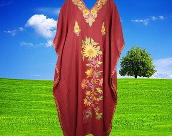 Womens Kaftan Maxi Dress, Flowy Caftan, crimson red Housedress, Caftan Embroidered Kaftan, Bohemian Fashion L-2XL