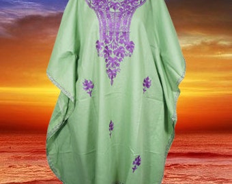 Kaftan For Womens, Floral Floral Kaftan, Mint Green Embroidered Resort wear, Handmade kaftan, Cotton Midi dress, Loose Kaftans L-4XL