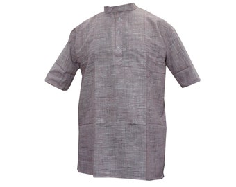 Ehtnic Mens Kurta, Mens Shirt Wear Cotton Pink Bohemian mandarin collar Indian Fashion XL