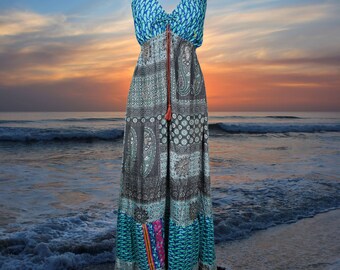 Womens Summer Maxi Dress, TOM COLLINS Swing Boho Beach Maxi Dress, Ibiza Recycle Silk Handmade Dresses Fall Fashion S/M