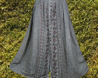 Womens Maxi Skirt, Gray Embroidered Button Down, Hippie Vintage Retro Maxi Skirts  , Handmade, Hippe, Midi Skirts S/M/L