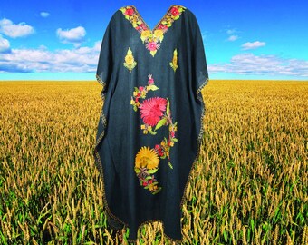 Women Maxi kaftan dress, Handmade Gift, embroidered caftan, cotton, Kimono sleeve caftan, Black Maxi Kaftan Dresses One size M-2XL